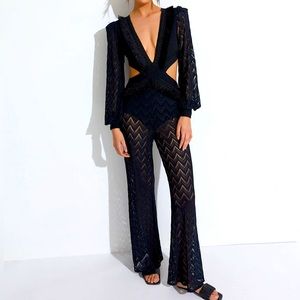 PATBO Fringe Trim Cut-out black Jumpsuit size XS